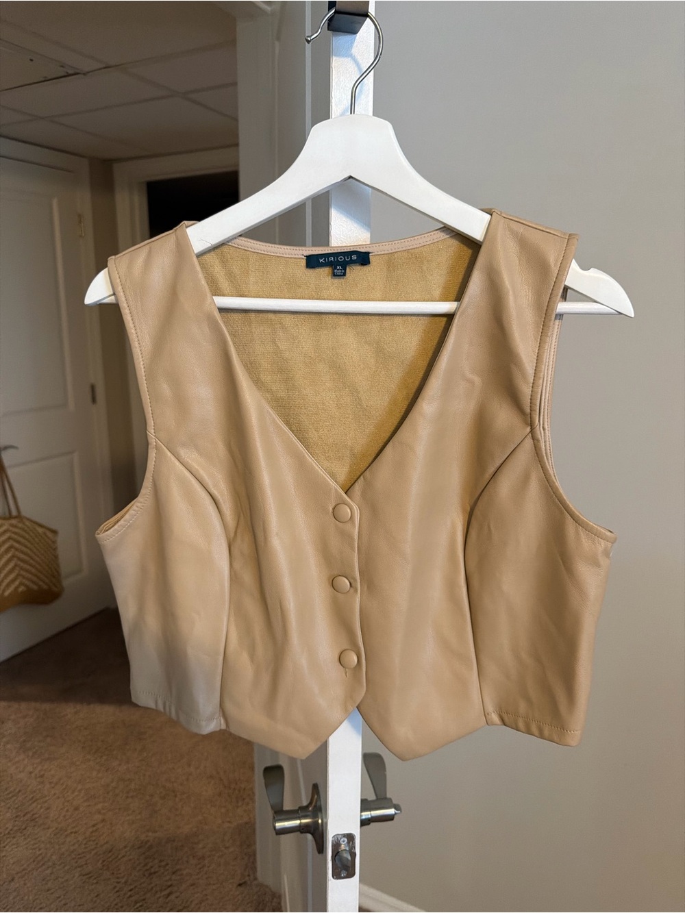 KIRIOUS Tan Faux Leather Crop Vest